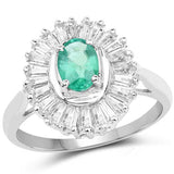 2.16 Carat Genuine Zambian Emerald and White Topaz .925 Sterling Silver Ring