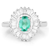 2.16 Carat Genuine Zambian Emerald and White Topaz .925 Sterling Silver Ring