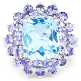 11.22 Carat Genuine Blue Topaz and Tanzanite .925 Sterling Silver Ring