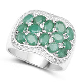 2.20 Carat Genuine Emerald & White Topaz .925 Sterling Silver Ring