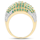 2.16 Carat Genuine Zambian Emerald and White Topaz .925 Sterling Silver Ring