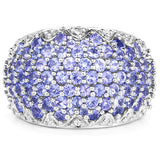 3.01 Carat Genuine Tanzanite and White Diamond .925 Sterling Silver Ring