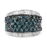 1.38 Carat Genuine Blue Diamond and White Diamond .925 Sterling Silver Ring