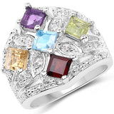 1.67 Carat Genuine Multi Stone .925 Sterling Silver Ring
