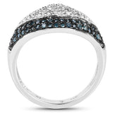 0.50 Carat Genuine Blue Diamond and White Diamond .925 Sterling Silver Ring