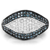 0.50 Carat Genuine Blue Diamond and White Diamond .925 Sterling Silver Ring