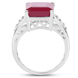 7.26 Carat Glass Filled Ruby and White Topaz .925 Sterling Silver Ring