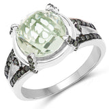 4.06 Carat Genuine Green Amethyst, Green Diamond & White Diamond .925 Sterling Silver Ring