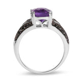 2.87 Carat Genuine Amethyst and Black Diamond .925 Sterling Silver Ring