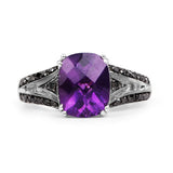 2.87 Carat Genuine Amethyst and Black Diamond .925 Sterling Silver Ring