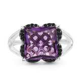 4.58 Carat Genuine Amethyst & Black Diamond .925 Sterling Silver Ring