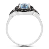 1.19 Carat Genuine Swiss Blue Topaz & Black Diamond .925 Sterling Silver Ring