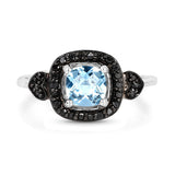 1.19 Carat Genuine Swiss Blue Topaz & Black Diamond .925 Sterling Silver Ring