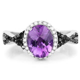 1.64 Carat Genuine Amethyst, Black Diamond & White Diamond .925 Sterling Silver Ring