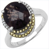 4.12 Carat Genuine Smoky Quartz and 0.28 ct.t.w Genuine Diamond Accents Sterling Silver Ring