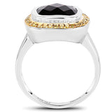 3.67 Carat Genuine Smoky Quartz and Yellow Diamond .925 Sterling Silver Ring