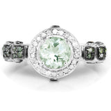 1.07 Carat Genuine Green Amethyst, Green Diamond and White Diamond .925 Sterling Silver Ring