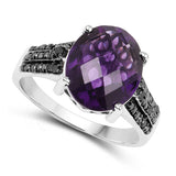 3.96 Carat Genuine Amethyst & Black Diamond .925 Sterling Silver Ring