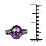3.96 Carat Genuine Amethyst & Black Diamond .925 Sterling Silver Ring