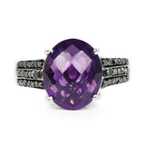 3.96 Carat Genuine Amethyst & Black Diamond .925 Sterling Silver Ring