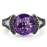 3.24 Carat Genuine Amethyst & Black Diamond .925 Sterling Silver Ring