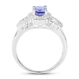 2.46 Carat Genuine Tanzanite and White Topaz .925 Sterling Silver 3 Piece Jewelry Set (Ring, Earrings, and Pendant w/ Chain)