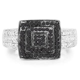 0.55 Carat Genuine Black Diamond and White Diamond .925 Sterling Silver Ring