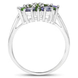 2.03 Carat Genuine Tanzanite and Chrome Diopside .925 Sterling Silver Ring
