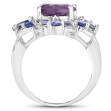 4.88 Carat Genuine Amethyst and Tanzanite .925 Sterling Silver Ring