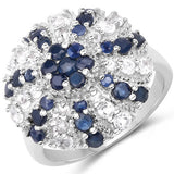 1.78 Carat Genuine Blue Sapphire & White Topaz .925 Sterling Silver Ring