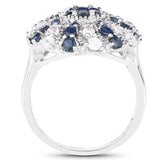 1.78 Carat Genuine Blue Sapphire & White Topaz .925 Sterling Silver Ring