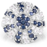 1.78 Carat Genuine Blue Sapphire & White Topaz .925 Sterling Silver Ring