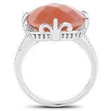 12.75 Carat Genuine Peach Moonstone .925 Sterling Silver Ring