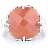 12.75 Carat Genuine Peach Moonstone .925 Sterling Silver Ring