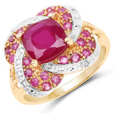 14K Rose Gold Plated 3.88 Carat Glass Filled Ruby, Ruby and White Topaz .925 Sterling Silver Ring