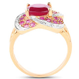 14K Rose Gold Plated 3.88 Carat Glass Filled Ruby, Ruby and White Topaz .925 Sterling Silver Ring