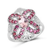1.82 Carat Genuine Morganite & Rhodolite .925 Sterling Silver Ring