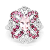 1.82 Carat Genuine Morganite & Rhodolite .925 Sterling Silver Ring