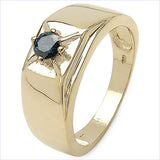 14K Yellow Gold Plated 0.25 Carat Genuine Blue Diamond .925 Sterling Silver Ring