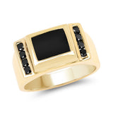2.14 Carat Genuine Black Onyx and Black Diamond .925 Sterling Silver Ring