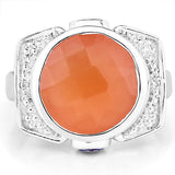 5.99 Carat Genuine Peach Moonstone, Tanzanite and White Topaz .925 Sterling Silver Ring