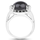 5.68 Carat Genuine Grey Moonstone & Black Spinel .925 Sterling Silver Ring