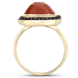 6.74 Carat Genuine Peach Moonstone and Black Spinel .925 Sterling Silver Ring