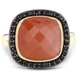 6.74 Carat Genuine Peach Moonstone and Black Spinel .925 Sterling Silver Ring