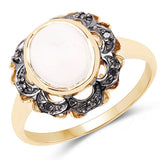 3.04 Carat Genuine White Moonstone and Black Diamond .925 Sterling Silver Ring