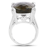 17.17 Carat Genuine Labradorite and White Topaz .925 Sterling Silver Ring