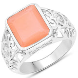 5.75 Carat Genuine Peach Moonstone .925 Sterling Silver Ring