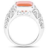 5.75 Carat Genuine Peach Moonstone .925 Sterling Silver Ring