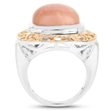 Two Tone Plated 12.80 Carat Genuine Moonstone .925 Sterling Silver Ring