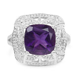 4.35 Carat Genuine Amethyst .925 Sterling Silver Ring